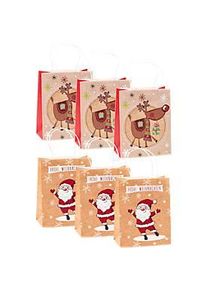 TSI Geschenkt&uuml;ten Set Serie 1.6, 6-teilig, 3 x Motiv &bdquo;Nikolaus - Frohe Weihnachten&ldquo;/3 x Motiv &bdquo;Rentier&ldquo;, Kraftpapier, braun