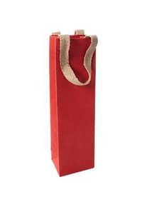 Sigel Flaschentasche Red Coco, Gr&ouml;sse S, mit Bodeneinlage und breiten Jutegriffen, L 80 x B 100 x H 355 mm, Jutefaserpapier, rot, 5 St&uuml;ck