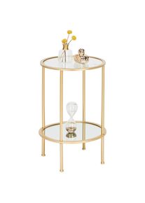 Beistelltisch , Goldfarben , Metall, Glas , rund , Rundrohr , 38x55x38 cm , Wohnzimmer, Wohnzimmertische, Beistelltisch, Beistelltische rund