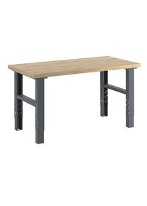 Werkbank, Baukastensystem, H&ouml;he 740 - 1000 mm, BxT 1600 x 800 mm, Buchemassivplatte eurokraft basic