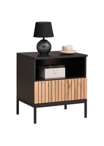 Xora Nachttisch , Schwarz, Eiche Wotan , Holzwerkstoff , 1 Schublade(n) Schubladen , 51.6x56x38 cm , Typenauswahl, umfangreiches Zubeh&ouml;r erh&auml;ltlich , Schlafzimmer, Nachttische
