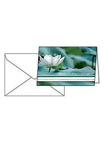 Trauerkarte Sigel &bdquo;Water Lily&ldquo;, Format B6, 115 x 170 mm, mit weissen & gummierten Umschl&auml;gen, gr&uuml;n, FSC&reg;-Glanzkarton, 10 St&uuml;ck