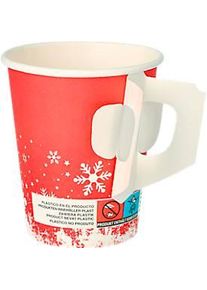Trinkbecher Papstar "Winter Time", mit Henkel, Pappe, 200 ml, &Oslash; 8 x H 9,3 cm, rot/weiss, 50 St&uuml;ck