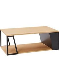Couchtisch Albi, B 1000 x T 550 x H 360 mm, Metallgestell/Spannplatte mit Echtholzfurnier, Eiche hell/schwarz lackiert
