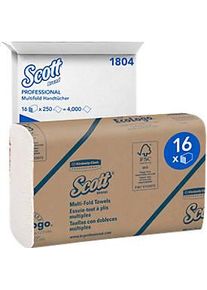 Scott&reg; Multifold Handt&uuml;cher 1804, 1-lagig, reissfest, 16 P&auml;ckchen &aacute; 250 T&uuml;cher, weiss