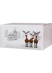 Versandkartons, mit Motiv &bdquo;Rentiere im Schnee&ldquo;, bis 30 kg, Aussenmasse 306 x 221 x 150 mm, Feinwellpappe, weiss-braun, 20 St&uuml;ck