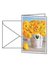 Grusskarte Sigel &bdquo;Ranunculus&ldquo;, Format B6, 115 x 170 mm, mit weissen & gummierten Umschl&auml;gen, gelb, FSC&reg;-Glanzkarton, 10 St&uuml;ck
