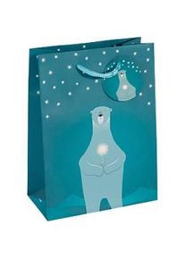 Geschenktasche Weihnachten Sigel 'Polar Bear', 5 St&uuml;ck, B 170 x H 230 mm, Papier, petrol