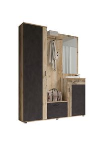 Livetastic Garderobe , Anthrazit, Eichefarben , Holzwerkstoff , 5-teilig , 1 Schublade(n) Schubladen , 145x184x29 cm , Garderobe, Garderobensets & -serien, Garderoben-Sets