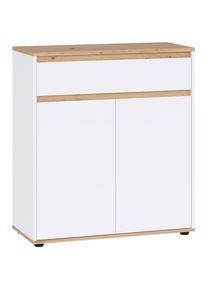CARRYHOME Schuhschrank , Weiss, Eiche Artisan , Holzwerkstoff , 3 F&auml;cher , 1 Schublade(n) Schubladen , 83.4x93x38 cm , Typenauswahl, Beim&ouml;bel erh&auml;ltlich, stehend , Garderobe, Schuhaufbewahrung, Schuhschr&auml;nke