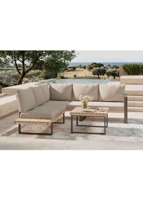 Ambia Garden Loungegarnitur , Beige , Holz, Metall , 3-teilig , Akazie , Schichtholz, vollmassiv , 238x216 cm , FSC 100% , Gartenm&ouml;bel, Loungem&ouml;bel, Lounge-Serien