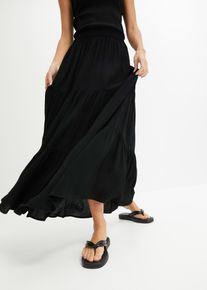 Maxi-Stufenrock aus strukturierter Viskose in schwarz, Gr&ouml;sse 44, bonprix