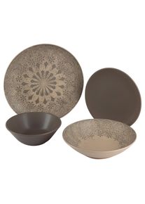 Novel Kombiservice , Graubraun , Keramik , 24-teilig , Mandala , 500 ml , Lfgb , lebensmittelecht , Geschirr, Geschirr-Sets, Kombiservice