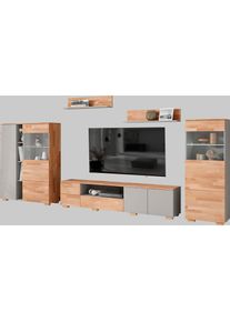 Goodproduct, GOODproduct Wohnwand 5 Stk. tlg., braun und grau, Holzwerkstoff, Massivholz, B/H/T: 370 cm cm x 145 cm cm x 35 cm cm