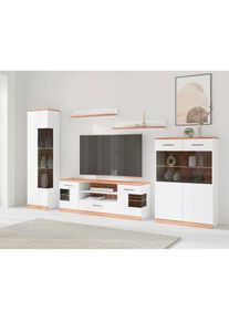 Goodproduct, GOODproduct Wohnwand &raquo;Ribe: 5teilig, Breite: 300cm,Fronten aus Massivholz,Korpus aus Melamin&laquo; 5 Stk. tlg., wei&szlig;, kernbuche, Holz 