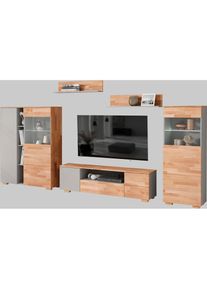 Goodproduct, GOODproduct Wohnwand 5 Stk. tlg., braun und grau, Holzwerkstoff, Massivholz, B/H/T: 330 cm cm x 145 cm cm x 35 cm cm