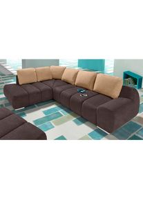 Goodproduct, GOODproduct Ecksofa &raquo;Bono L-Form&laquo; mit Ottomane, wahlweise mit Schlaffunktion, dunkelbraun, caramel, Luxus-Microfaser ALTARA NUBUCK (100% 