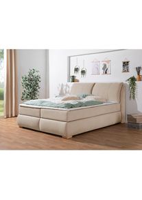 Home Affaire, Home Affaire Boxspringbett &raquo;Breitenthal&laquo; abnehmbare R&uuml;ckenkissen mit Klettband, beige, Struktur (100% Polyester)