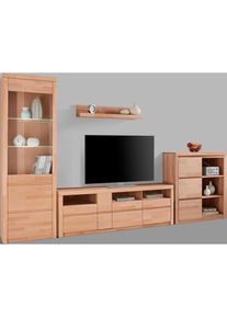 Goodproduct, GOODproduct Wohnwand &raquo;Silkeborg: 4-teilig, Breite: 310cm, Griffmulden, Fronten Massivholz&laquo; Set, 4 Stk. tlg., kernbuche teilmassiv, Holz 