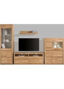 Goodproduct, GOODproduct Wohnwand &raquo;Silkeborg: 4-teilig, Breite: 290cm, Griffmulden, Fronten Massivholz&laquo; Set, Set besteht aus 1 Vitrine, 1 Lowboard, 1 