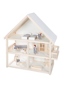 Roba, Roba Puppenhaus mit 4 Puppen und 24 Einrichtungsteilen, natur, wei&szlig;, Einheitsgr&ouml;&szlig;e, Puppenhaus