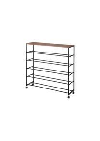Yamazaki, Schuhschrank &raquo;Tower 90.5 x 87 cm&laquo; 5-st&ouml;ckiges Schuhregal mit Holzablage und Rollen, schwarz, Metall, Stahl, B/H/T: 90,5 cm x 87 cm x 26 cm