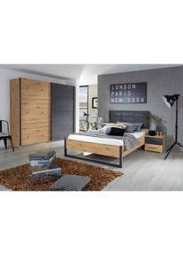 Rauch M&ouml;bel Bett , Anthrazit, Graphitfarben, Eiche Artisan , Metall , 140x200 cm , Made in Germany, Blauer Engel, BQ - B&uuml;ndnis f&uuml;r Qualit&auml;t , gepolstertes Kopfteil, Lattenrosth&ouml;he individuell einstellbar , Schlafzimmer, Bett, Doppelbetten
