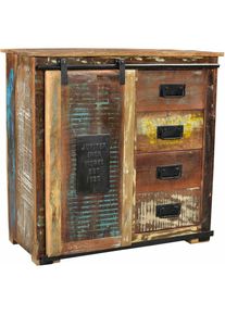 Sit Commode &raquo;JUPITER Vintage Brotschrank Altholz mit Schiebet&uuml;r & 4 Schubladen&laquo; bois de r&eacute;cup&eacute;ration color&eacute; rend chaque meuble unique