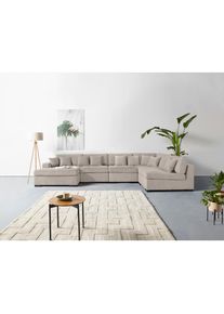 Home Affaire, Home Affaire Wohnlandschaft &raquo;Skara U-Form&laquo; Lounge-Sofa mit Federkernpolsterung, in vielen Bezugsvarianten, natur, 100% Polyester, B/H/T: