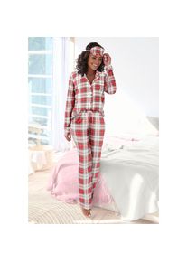 Lascana, Unisex, Lascana Schlafanzug Set, 3-teilig, incl. Schlafmaske, wei&szlig;, rot kariert, 44/46, Klassischer Pyjama im Karo-Look