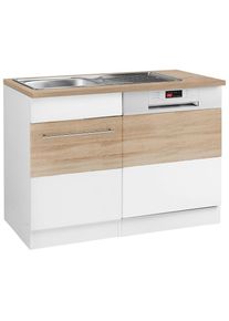 Kochstation, KOCHSTATION Sp&uuml;lenschrank &raquo;KS-Trient&laquo; 110 cm breit, inkl. T&uuml;r/Socke f&uuml;r Einbaugeschirrsp&uuml;ler, wei&szlig; matt, eichefarben, B/H/T: 110 cm x 85 