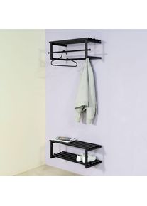 SPINDER DESIGN, Garderobenleiste &raquo;MARCO&laquo; Wandgarderobe aus Stahl mit 5 Haken, Hutablage und Kleiderstange, schwarz, Stahl, B/H/T: 76 cm x 26 cm x 34 