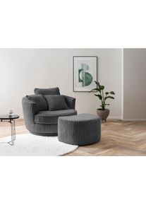 Home Affaire, Home Affaire Drehsessel &raquo;MAISIE Cord, Love Seat XXL Lese-Sessel, Big-Sessel mit Hocker,&laquo; 2 Stk. tlg. Set in MEGA CORD und Web-Velours, 