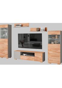 Goodproduct, GOODproduct Wohnwand 5 Stk. tlg., braun und grau, Holzwerkstoff, Massivholz, B/H/T: 270 cm cm x 185 cm cm x 35 cm cm
