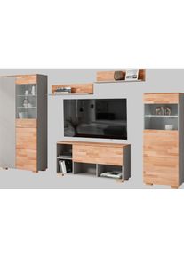Goodproduct, GOODproduct Wohnwand 5 Stk. tlg., braun und grau, Holzwerkstoff, Massivholz, B/H/T: 375 cm cm x 185 cm cm x 35 cm cm