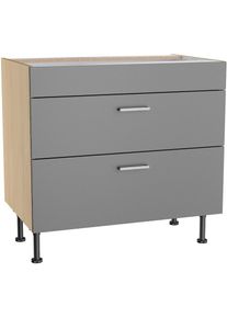 Kochstation, KOCHSTATION Kochfeldumbauschrank &raquo;KS-Lucy&laquo; Breite 90 cm, mit 2 Ausz&uuml;gen, Soft-Close, h&ouml;henverstellbare F&uuml;sse, basaltgrau, eiche hell, B/H