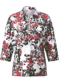Damen Poloshirt mit Glitzersteinchen rot-grau-bedruckt