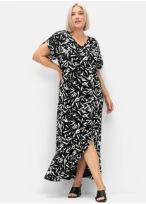 sheego Witt Damen Maxikleid in Wickeloptik, schwarz-wei&szlig;, Gr&ouml;&szlig;e 44, 95% Viskose, 5% Elasthan
