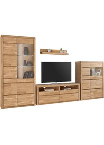 Goodproduct, GOODproduct Wohnwand &raquo;Silkeborg: 4-teilig, Breite: 320cm, Griffmulden, Fronten Massivholz&laquo; Set, 4 Stk. tlg., eiche teilmassiv, Holz 