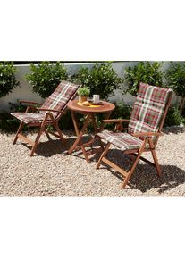 Merxx, Merxx Balkonset &raquo;Borkum&laquo; 2x Klappsessel, inkl. Sitz- und R&uuml;ckenkissen, 1x Klapptisch &Oslash; 65 cm, 5 Stk. tlg. Eukalyptusholz, FSC Mix, geeignet f&uuml;r