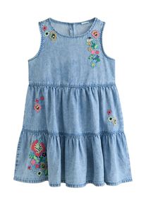 next, Filles Robe, bleu denim / vert clair / rose clair / grenadine