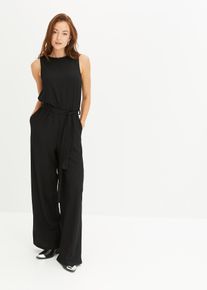 Jersey-Jumpsuit aus strukturiertem Cr&ecirc;pe in schwarz, Gr&ouml;sse 36/38 (S), bonprix