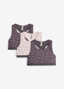 Lot de 3 brassi&egrave;res en coton doux en gris pour filles, Taille 140/146, 95% coton, Couleur/Motif: gris ardoise/rose clair imprim&eacute;, bonprix