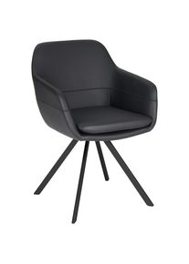 Novel Armlehnstuhl , Schwarz , Metall, Leder , Echtleder , B&uuml;ffelleder , F&uuml;llung: Komfortschaum , Stativgestell , 60.5x86x62.5 cm , Esszimmer, St&uuml;hle, Lederstuhl
