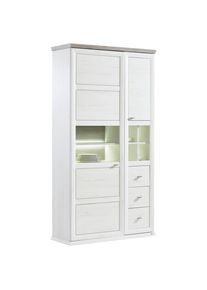Hom&acute;in Hom`in Vitrine , Grau, Weiss , Glas, Holzwerkstoff , 4 F&auml;cher , 3 Schublade(n) Schubladen , 110x209x43 cm , Typenauswahl , Esszimmer, Vitrinen, Vitrinenschr&auml;nke