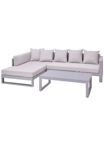Amatio Loungegarnitur , Hellgrau , Metall, Glas, Textil , 3-teilig , F&uuml;llung: Schaumstoff,Schaumstoff , L-Form , 248x180 cm , Gartenm&ouml;bel, Loungem&ouml;bel, Lounge-Serien