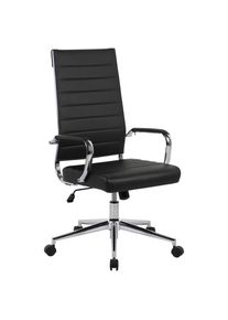 Venda Drehstuhl , Schwarz, Chromfarben , Metall, Leder , Echtleder , Rindleder , Drehkreuz , 63.5x104-113x55.5 cm , Sitzfl&auml;che 360&deg; drehbar , B&uuml;rom&ouml;bel, B&uuml;rost&uuml;hle, Drehstuhl