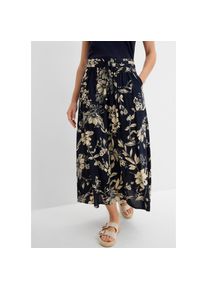 bonprix, Unisex, bonprix Maxirock aus Viskose, Maxil&auml;nge, lockere Passform, bedrucktes Design, dunkelblau, kieselbeige floral, 36, Maxirock aus 