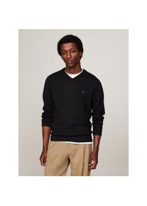 Tommy Hilfiger, Unisex, V-Ausschnitt-Pullover &raquo;PIMA ORG CTN CASHMERE V NECK&laquo;, schwarz, L, Markenstickerei auf der Brust