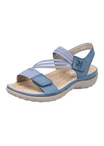 Rieker, Unisex, Riemchensandale Sommerschuh, Sandalette, Keilabsatz, mit Gummiz&uuml;gen, blau, 38, Sandale in sportivem Look, mit Klettriemchen